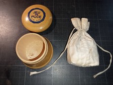 Ancien Jeu De Puces AM PARIS bois et os avec Petite bourse en tissu TACHÉE