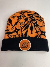 Official NARUTO SHIPPUDEN KONOHA Orange & Black Shuriken Knit Beanie Hat Soft 
