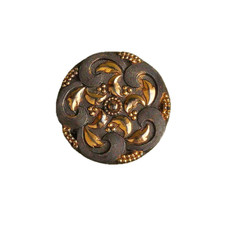 Antique Button - Glossy Black Glass - 27mm - Gold Chandelier Black Glass Button