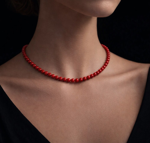 Collier corail rouge naturel - , 5