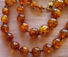 Collier vintage perles d' ambre - Fermoir métal doré