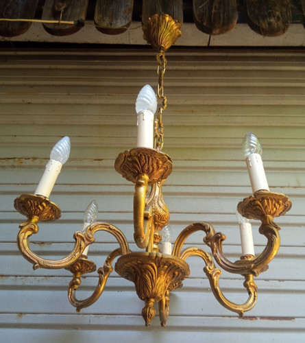 Ancien lustre bronze feux - bronze, 6