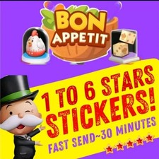 Monopoly_Go (INSTANT SEND)  1 ⭐-6 ⭐ 24/7 CHEAPEST( Bon Appetit - All stickers) 