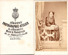 Jürgens, Altona, Woman Holding a Straw Voile Hat Vintage CDV Album
