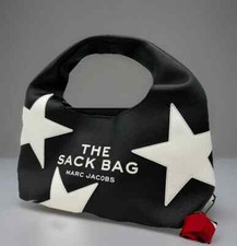 AUTH MARC JACOBS The LARGE Sack STAR Pebbled Leather Hobo Black White Mint