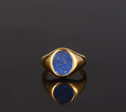 Bague chevalière lapis - or,