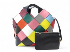 NEUF SAC A MAIN LOEWE PANIER WOVEN CUIR TRESSE MULTICOLORE DAMIER HAND BAG 3000€