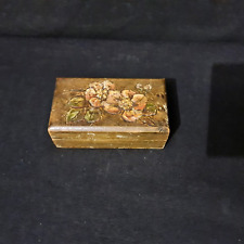 Small Wooden Stamp Box Engraved Flower Decor - 20th Century
