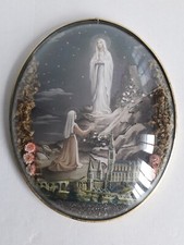 GRAND CADRE ICONE RELIGIEUSE MARIE IMMACULÉE ET VERRE BOMBÉ