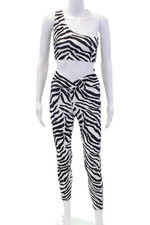 Year Of Ours Womens Zebra Print Leggings One Shoulder Bra Set White Size XS
