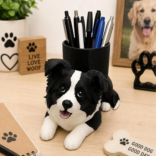 Border collie pen holder desk - border,