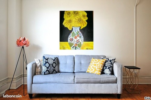 Tableau peinture huile fleurs - peinture,