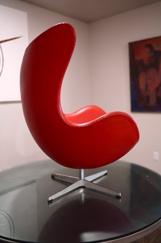 Red leather egg chair - egg,