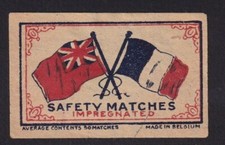 Antique Match Tag Belgium BN152321 Flag United Kingdom France