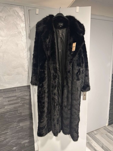 Manteau fausse fourrure noire - manteau,