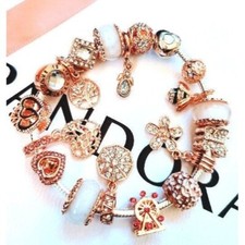 PANDORA CHARM BRACELET ROSE GOLD STERLING SILVER MOTHERS DAY SPRING EASTER ANNIV