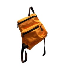 Hervé Chapelier Paris Orange Nylon Backpack Brown Straps Leather Corners Small