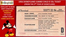 1956 Disneyland RARE JUMBO CHILD D TICKET Near Mint - Mint With COA Vintage J5