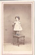 Child girl on her chair Photo CDV circa 1865 enhanced blue watercolor