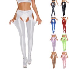 Pantalon pantalon legging huile brillant ouvert entrejambe régulier extensible