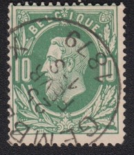 TIMBRE Belgique 1869-78 Leopold II 10c vert oblitéré n°26 catalogue Maury