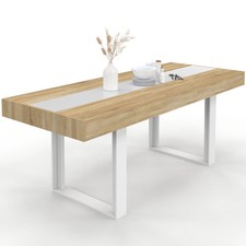 Table à manger extensible rectangle PHOENIX 4-8 personnes bois et blanc bande ce