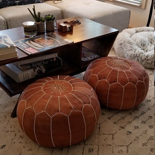 Pouffe ronde vintage cuir - ronde, en
