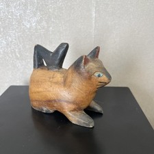 Small Painted Wooden Cat Figurine