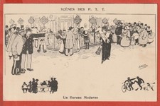 Old postcard - illustrator - D. More - scenes des p.t.t.   - A MODERN OFFICE