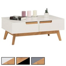 Table basse de salon style scandinave avec 2 tiroirs et 2 niches en pin massif