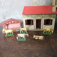 old toy FARMHOUSE HOUSE COUNTRY STABLE animals STARLUX blue shop