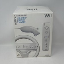 New Open Box! Official OEM Nintendo Wii Accessory Pack Remote, Wheel & Nunchuck