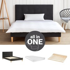 Cadre de lit rembourré 140x200 matelas double sommier velours gris Homestyle4u