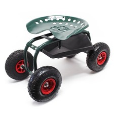Siège de jardin sur larges roues 150kg max. Chariot coulissant Porte-outil