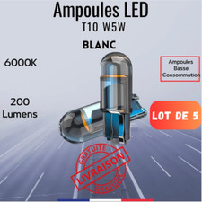 LED W5W  pour voiture, verre COB 6000k Blanc **5 pcs ** Ampoule Veilleuse