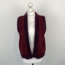 Gottelier Artwork Gilet Sleeveless Cardigan Red Maroon Wool Mohair Large Ladies