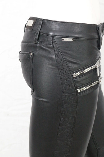 Love denim black leather biker - black,