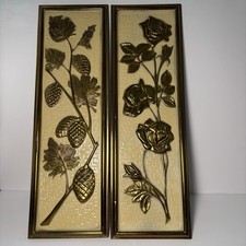 Vintage 1950's Made in England Metal Plaques Floral and Pinecone Design