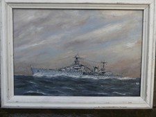 Painting cruiser boat EX VOTO Navy military signed JOSSE Hennebont 1960,