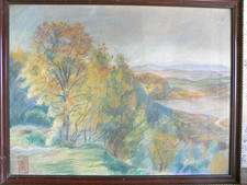 🇫🇷 ANCIEN PASTEL FUSAIN LA FORET CADRE TABLEAU ŒUVRE SIGNÉE NUMEROTEE