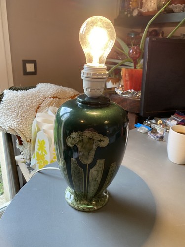 Lampe céramique vert - vert, signée