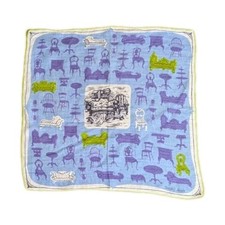 Vtg 1950s Designer Tammis Keefe Linen Rolled Edge Hankie Purple Lime Chaise 