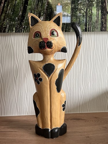 Grande statue chat bois - grande,