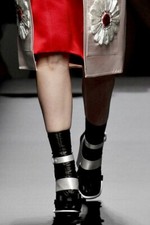 PRADA S/S 2013 RUNWAY Navy Blue Leather Toe Socks Booties Shoes IT37/US6.5