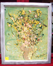 Tableau papier toilé brouillard de fleurs  1992  Peintre ((  M-P ))