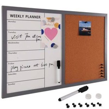 Tableau blanc magnétique combiné et tableau mémo en liège 60x40cm bureau à domic