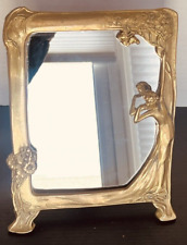 ART NOUVEAU Lady VANITY TABLE MIRROR Antique Metal Frame