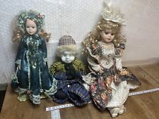 Two Doll And One Clown Porcelain Plus Armchair Lot Antique Toys
