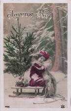 CP CHRISTMAS LITTLE GIRL FUR ON SLEDGE FIR - 24360