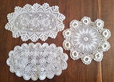 Antique Placemats - 3 Small Crocheted Yarn Placemats -